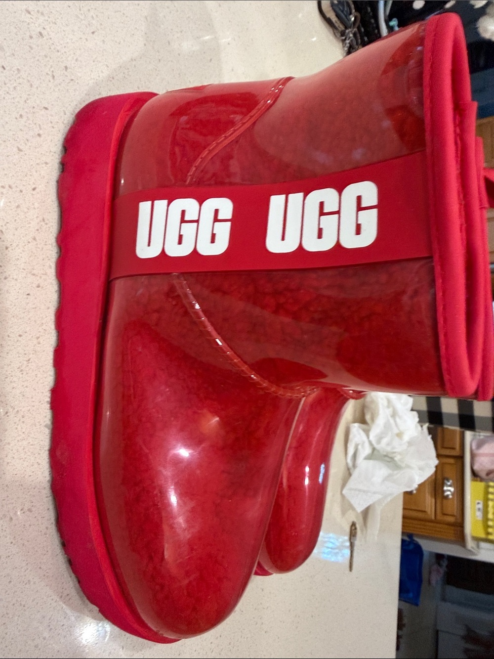 UGG Kids Red Glossy Logo Strap Boot